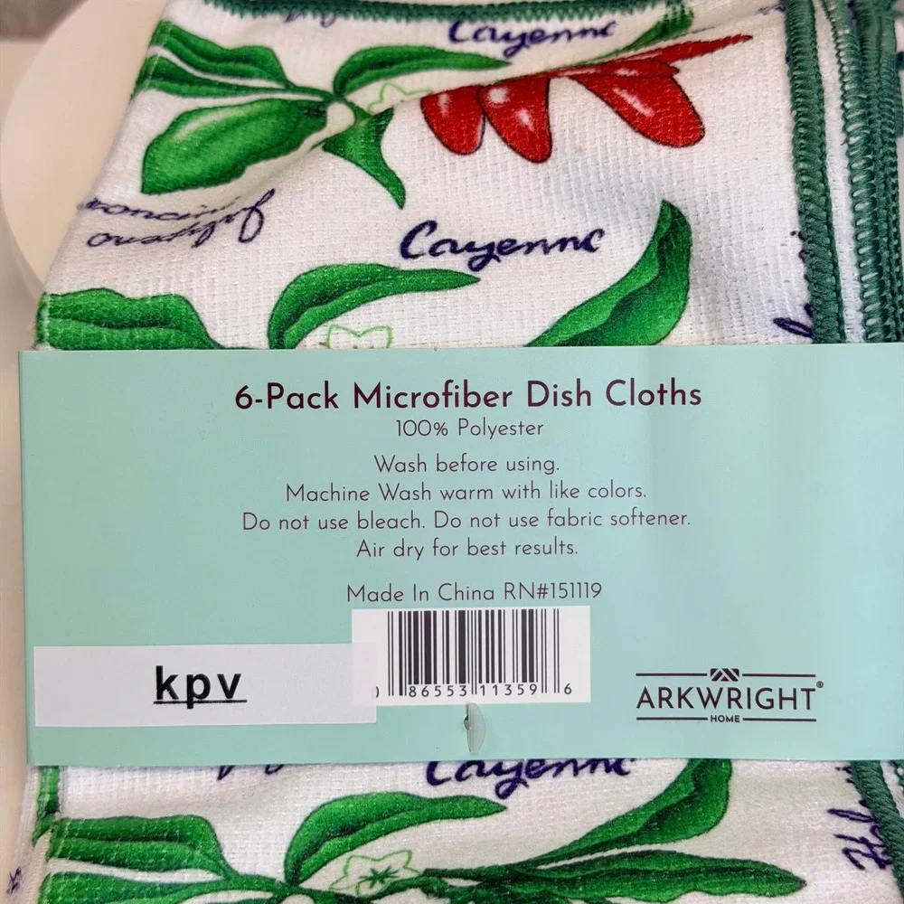 The Sloppy Chef 6-Pack Microfiber Dish Cloths Chili Pepper Print 12x12 New